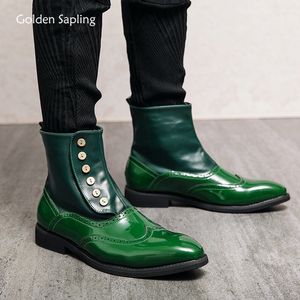 Bottes Golden Sapling Casual Hommes Vert En Cuir Chaussures De Mode Robe Classique Botte Rétro Bouton Loisirs Chaussure Hommes Chaussures D'affaires 230818