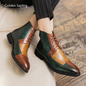 Bottes Golden Sapling loisirs bottes pour hommes Patchwork chaussures en cuir mode bottine hommes confortable plate-forme appartements décontracté Chelsea chaussure 231129