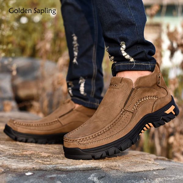 Bottes Golden Sapling Outdoor Boths's Boths Great Cuir Mountain Chaussures Classic Tactical Boots Men Retro Fashion Fashion Leisure Trekking Shoe