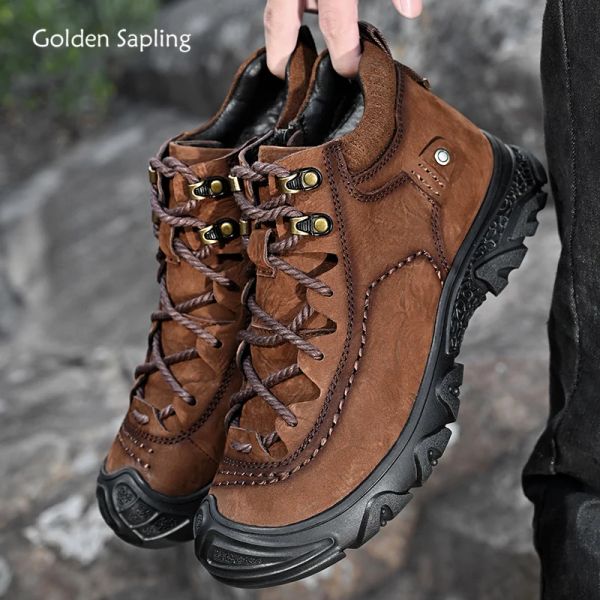Boots Golden Sapling rétro Bottes pour hommes Fashion Outdoor Mountain Chaussures en cuir authentique Tactical Boot Men Classics Casual Shoe