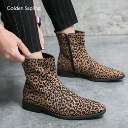 Laarzen Golden Sapling Winter Men Fashion Leopard Shoes Classics Flats Platform Casual Men's Boot Leisure Chelsea Shoe Retro Flat 230818