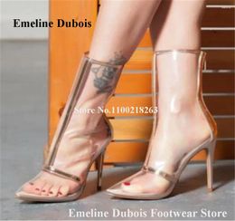 Boots Golden Stripes PVC Short Emeline Dubois Point Toe Clear Transparent Patchwork Stiletto Heel Ankle Boties Club Chaussures