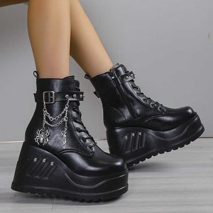 Bottes Goth plate-forme bottines femmes chaîne en métal Style Punk Zip noir bottes chaussures pour femme 2022 Cosplay Halloween chaussons Z0605