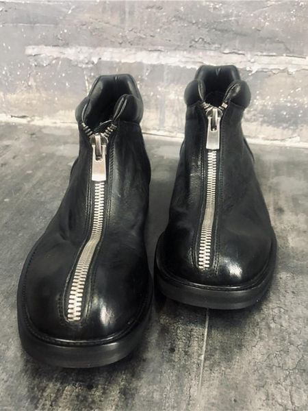 Bottes gothiques pour hommes, bout rond, fermeture éclair, en cuir véritable, talons bloc de cheville, Vintage Moto, chaussures hautes, personnalisées 15 jours