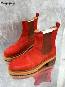 Boots Graceful Red Faux Suede épissé en tricot pour hommes à la cheville Spring automne