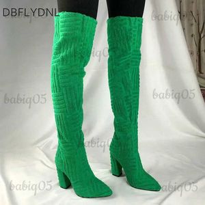 Botas Verde 2022 Nuevas mujeres Botas sobre la rodilla Sexy Punta puntiaguda Punta cuadrada Botas de muslo para mujer Diseño de marca de alta calidad Botas para mujer T231124