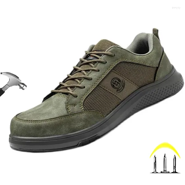 Bottes Vert Light Respirant Sneaker Mesh Chaussures de sécurité Travail pour hommes Embout en acier Antidérapant Chaussures pour hommes Chaussure de sécurité adulte