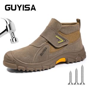 Boots Guyisa Safety Shoes Man pour le travail Taille 3748 Brown Anti Salder Welder Steel Toe Security Protection