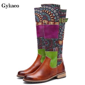 Boots gykaeo European and American Style Printing Winter Boots Femmes Généreaux Chaussures en cuir Ladies Street Fashion Botas Mujer Invierno