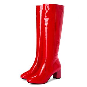 Bottes Halloween femmes bottes mode aller bottes Cosplay blanc rouge genou bottes hautes pour les femmes grande taille fermeture éclair bateaux chaussures à talons hauts 231120