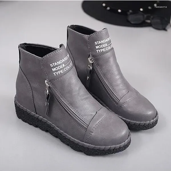 Botas Tobillo hecho a mano con zapatos retro de piel Mujeres Fashion Slip-On Soft Winter Warm Ladies C260