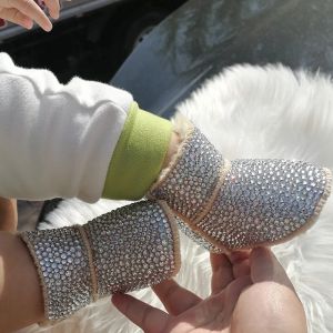 Bottes à la main arc à coiffure strass de cheveux bébé fille bottes de neige chaussures d'hiver peigne d'abord Walker Sparkle bling cristal princesse douche cadeau