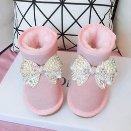 Bottes faites à la main filles 2023 chaussures pour enfants hiver courte princesse neige coton arc 231211