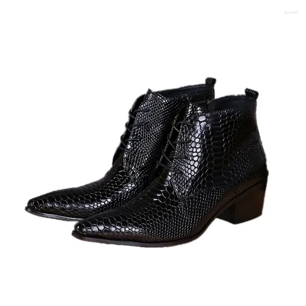 Botas Hombres hechos a mano Tobillo Casual Zapatos de cuero real Western Cowboy Black Lace Up Vestido de oficina de boda