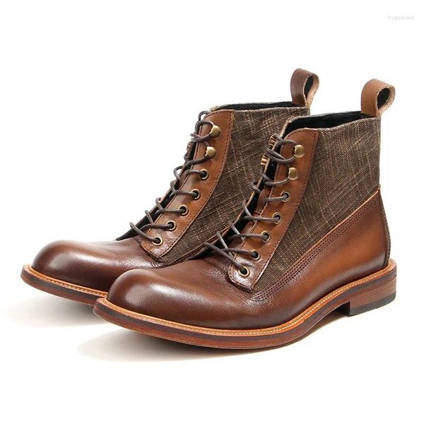 Bottes faites à la main Vintage britannique hommes chaussures en cuir de vache robe automne hiver travail en plein air cheville moto militaire