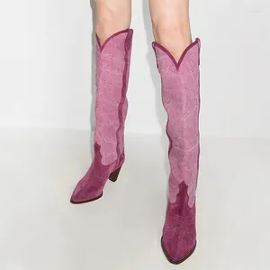 Boots Handmade Fomen's Chaussures Calf High Heel Slip on Work Fashion Knee Retro Style Booty Big Taille 45
