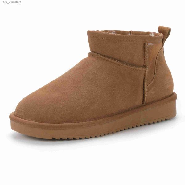 Botas HCLDJMMM Lana de cuero de vaca real Zapatos de piel cálidos de corte bajo Botas de nieve Botas de plataforma para hombre y mujer Botas cortas de invierno Piel para damas T231023