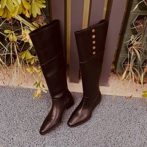 Laarzen heihaian kneehigh laarzen herfst/winter 2023 nieuwe vintage stijl elegante lange laarzen bezaaid met lage hiellaarzen voor vrouwen