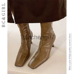 Laarzen Modieuze laarzen met hoge hakken en korte ritssluiting Design gerimpeld lakleer glanzend leer delicate damesschoenen x0928
