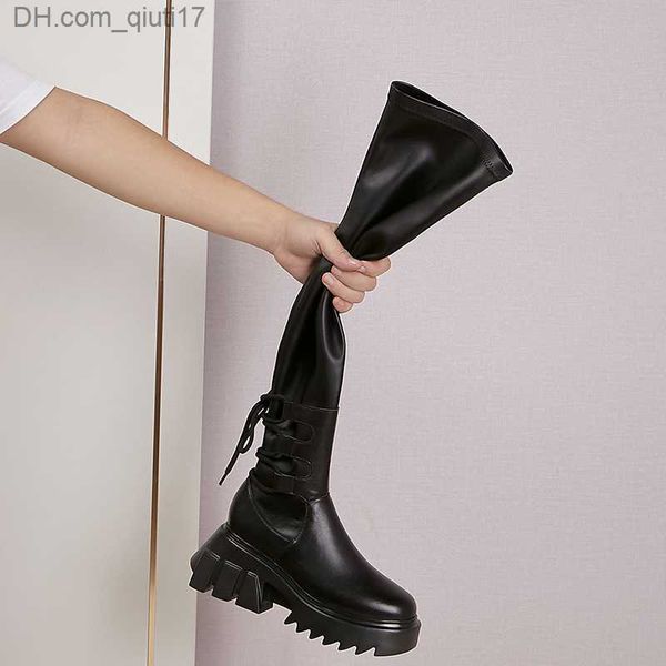 Bottes Talons hauts Chaussures plateforme femme au dessus du genou Rain tendance 2022 cuir noir Lolita new rock Striptease Gottmarkassin Z230728