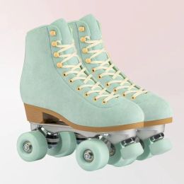 Laarzen hoogwaardige kunstmatige leer roller skates schoenen patins dubbele lijn dames mannen glijdende inline quad skating sneakers training