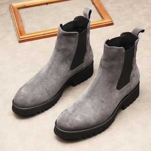 Bottes de haute qualité mode bande élastique bout pointu marque cheville décontracté en cuir véritable conception hommes robe chaussures de mariage