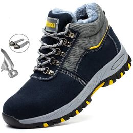 Bottes de haute qualité hiver hommes embout en acier chaussures de travail de sécurité anti-crevaison en peluche chaud mâle 231124