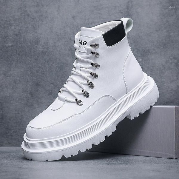 Boots High Top Casual Checkle Men Designer Sneakes Chunky Trend Trend En cuir Board Chaussures pour homme Black Black Blanc