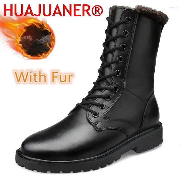 Boots High Top Men Fashion Winter Chaussures en cuir véritable Snow Snow Man Fur Fur Military Big Size 36-52