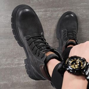 Bottes haut de gamme chaussures de marche pour hommes hommes antidérapants travail cuir à lacets moto d'affaires 2024 cheville tout-match