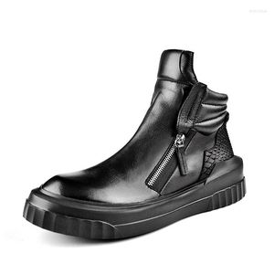 Bottes haut militaire hommes en cuir véritable moto cheville noir hiver en peluche chaud coton chaussures grande taille 44