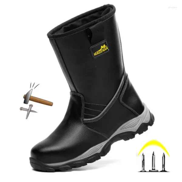 Botas altas para exteriores, zapatos de seguridad antideslizantes impermeables para el trabajo, zapatillas de deporte para hombre, puntera de acero, soldadura eléctrica indestructible