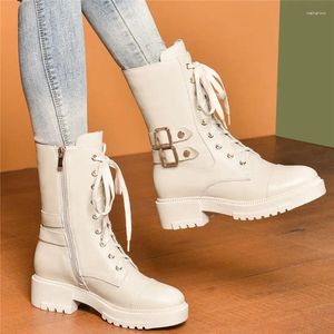 Laarzen Hoge Top Punk Creepers Dames Koe Leer Militair Rijden Lace Up Platform Party Pumps Schoenen Ronde Neus Oxfords Schoen Maat 4-8