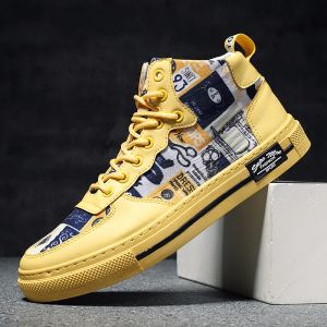 Laarzen high top unisex mannen casual schoenen mode graffiti canvas gevulkaniseerde sneakers heren flat schoenen herfst winter mannen hoge sneakers