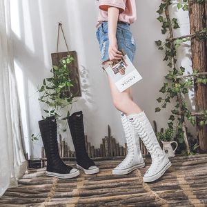 Laarzen Hoge canvas damesschoenen Kniehoge laarzen Rits aan de zijkant Platte schoenen Gevulkaniseerde schoenen Veters Comfortabel Platform Sneakers Dames 231018