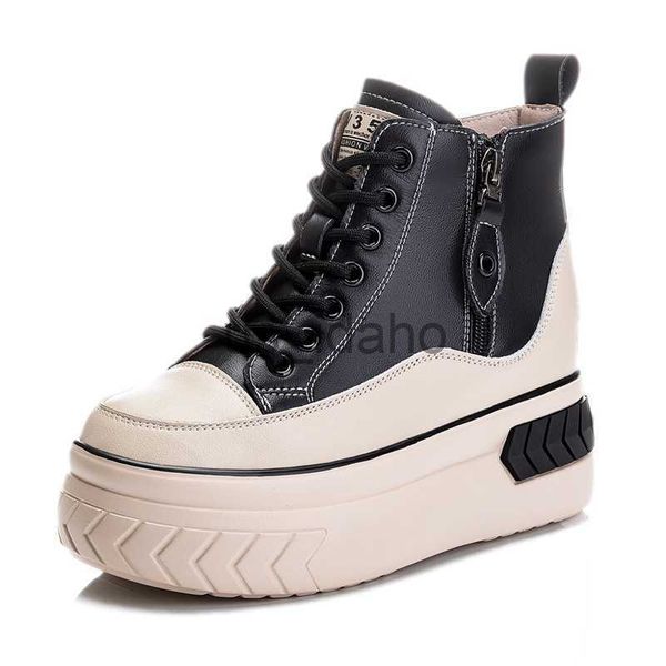 Boots High Top Femme Chaussures en cuir noir 8cm Boots Boots Céde cachée Hippe Zip Printemps Autumn Fourn chaude chaussures de chaussures d'hiver J230818