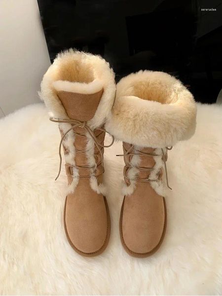 Bottes High Tube Snow Femme d'hiver Laine en peau de mouton anti-glissement