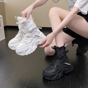 Boots Hot Fashion Femmes Chunky Platform MotoCycle Boots White Lace Up That Top Bottom Shoes Femme Automne Hiver Ankle Botas de Mujer