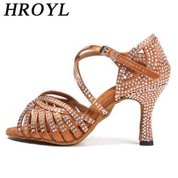 Botas Hroyl Mujeres zapatos de baile latino para niñas Tacones de baile de baile de salón de baile brillante de diamantes de diamantes de diamantes