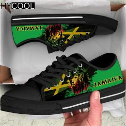 Boots Hycool Femmes Low Top Tolevas Chaussures Jamaica Flag Lion Print Men's Casual Flat Sneakers Lace Up Outdoor Walk Shoes Zapatillas