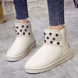 Botas IF IFOND impermeable PU cuero tobillo para mujeres gruesa felpa cálida invierno nieve mujer moda remache zapatos antideslizantes mujer