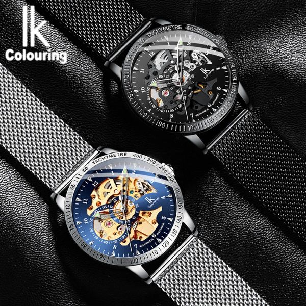 Botas para colorear ik reloj automática para hombres esqueleton hombres mecánicos relojes de pulsera correa de malla Relogio Masculino Reloj