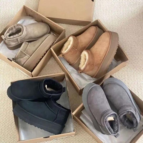 Botas en mini plataforma bota de piel hombres invierno para mujeres zapatillas de piel de oveja zapatos de diapositivas de gamuza