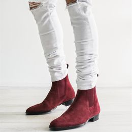 Bottes dans le vin Red Men Chelsea Flock Round Toe Business pour les bouts pour Homme 230817