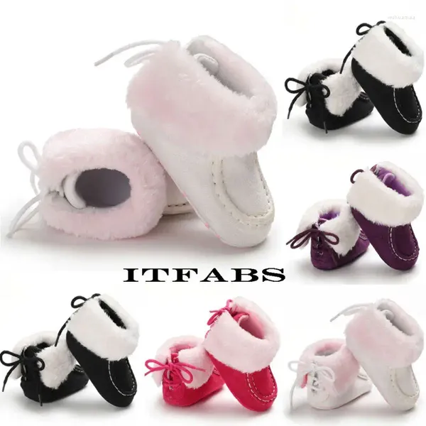 Bottes infantile né bébé garçon fille cachemire peluche hiver neige bandage chaud semelle souple chaussures de berceau prewalkers rose blanc noir gris