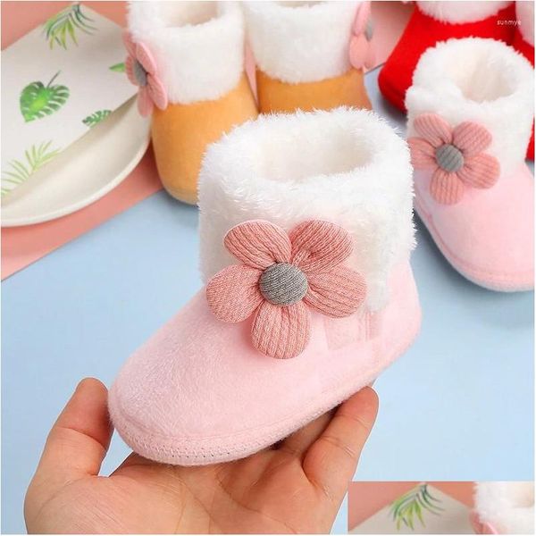 Bottes Infantile Hiver Neige 3D Fleur Décorée Chaud Bébé Fille Mignon Rouge Premier Walker Chaussures Polyvalence De Base Pour Casual Quotidien Drop Delive Dhirh