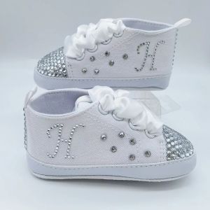 Laarzen initialen diamant aangepast ontwerp baby peuter schoenen volledige witte doop baby's babyschoenen pasgeboren eerste wandelaars kantup