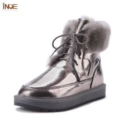 Bottes INOE Mode Véritable Cuir De Vache Naturel Laine De Mouton Fourrure Doublée Femmes Court Cheville Hiver Neige Casual Chaussures Chaudes Étanche Plat 221123