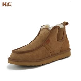 Bottes INOE véritable peau de mouton daim cuir hommes laine de mouton doublure de fourrure hiver court cheville neige avec fermeture éclair garder au chaud chaussures imperméables 231113