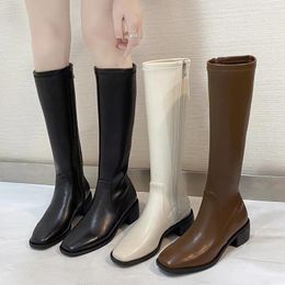 Boots Ins Femmes Knee High Femme Fetish Zipper Knight White Platform Whiter Brown Boties Lady Low 4,5 cm Talons Chaussures